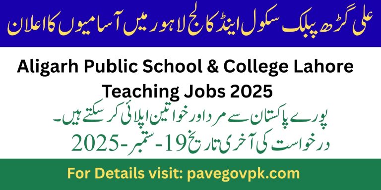Aligarh Public School & College Lahore Jobs 2025