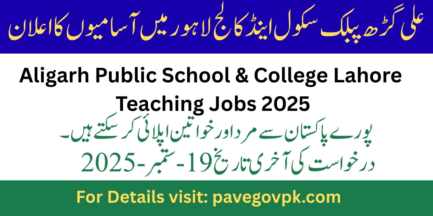 Aligarh Public School & College Lahore Jobs 2025