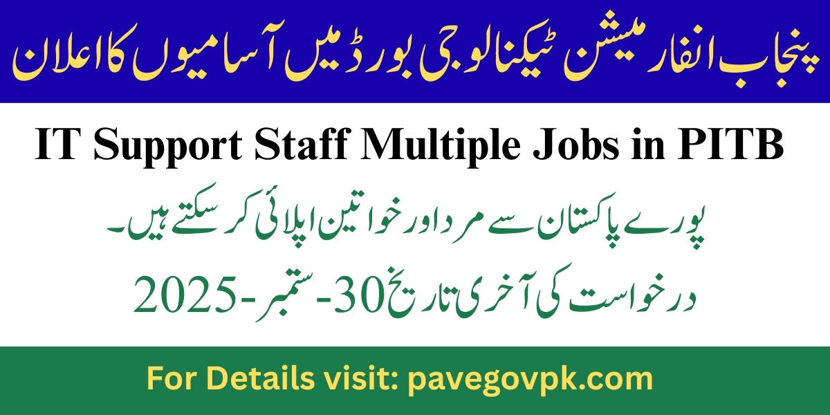 IT Support Staff Multiple Jobs in PITB 2025