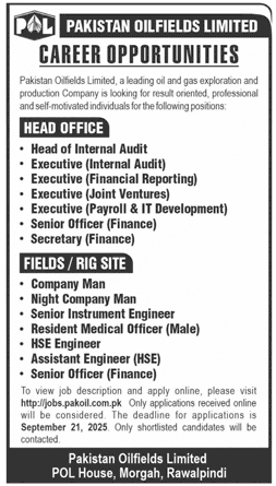 Pakistan Oilfields Limited POL Jobs 2025 Online Apply