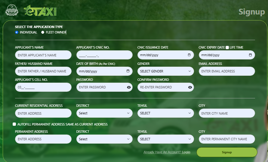 e taxi signup